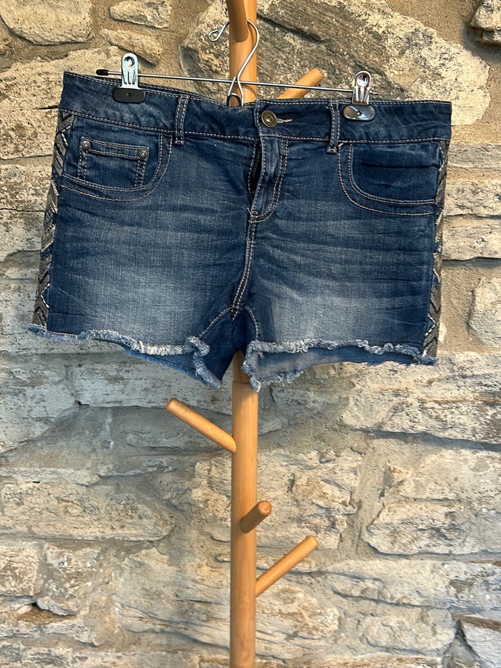 Denim shorts with side bling